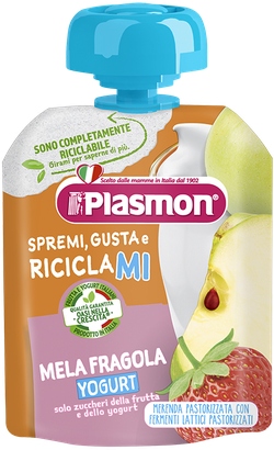 Пюре PLASMON яблоко, клубника с йогуртом (6 мес), 85 г