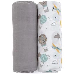 купить Аксессуар для пеленания Petite&Mars 417361 Set 2 paturele de muselina din bambus Misty Grey Planes, 120x120cm в Кишинёве 