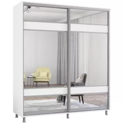 cumpără Dulap Mobildor-Lux Aron cu uși glisante cu oglindă zebra (190x60x210H cm) Alb Brilliant în Chișinău 
