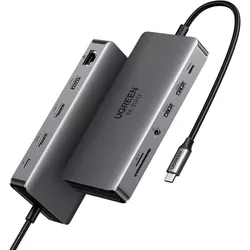 cumpără Adaptor IT Ugreen 15965 HUB 11in1 Type-C 3.0 to 2*USB 3.1 + USB 3.0 + Type-C 3.1 + 2*HDMI + SD/TF + 3.5mm Audio PD 100W CM179, Space Gray în Chișinău 