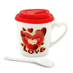 cumpără Cană Promstore 01793 Чашка с крышкой 370ml Сердца Love, ложка, в подар упаковке în Chișinău 