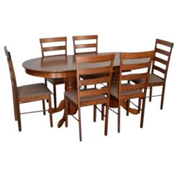 купить Комплект стол и стулья Evelin di Costacurta стол HV-31N Burnish Oak + 6 стульев GLORIA Burnish oak/Ekea12 Dark Brown в Кишинёве 
