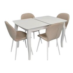 купить Комплект стол и стулья Evelin di Costacurta стол HV-29V White + 4 стула YTC-064Wh Bjorn-24 Light beige в Кишинёве 