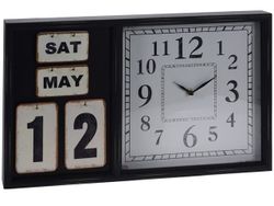 Ceas de perete cu calendar 50X30X5cm, metal/lemn