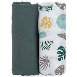 cumpără Accesoriu pentru înfășat Petite&Mars 417363 Set 2 paturele de muselina din bambus Misty Green Leaves, 120x120cm în Chișinău 