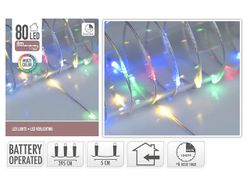 Огни новогодние "Нить мягкая" 80LED, разноцвет, 4m, 2XAA