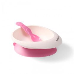 Тарелка на присоске Babyono Pink с ложкой