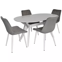 купить Комплект стол и стулья Evelin di Costacurta стол Raffles Oval White + 4 стула YTC 055WH Blu-13 Light grey в Кишинёве 