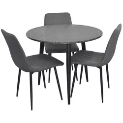 купить Комплект стол и стулья Evelin di Costacurta cтол DT-404-6B + 3 стула YTC-078B Bluvel-14 (Dark grey) в Кишинёве 