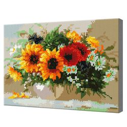 Подсолнухи и ромашки, 30x40 см, алмазная мозаика QS200277