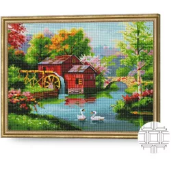 cumpără Tablou pe numere Art Gallery QB203064 Mozaic cu diamante patrate 40x50cm Moara la rau în Chișinău 