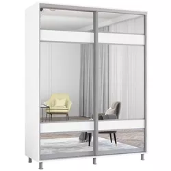 купить Шкаф Mobildor-Lux Aron-S 1.0m-1.8m uși glisante din PAL cu oglindă zebra (180x60x200H cm) Alb Brilliant в Кишинёве 