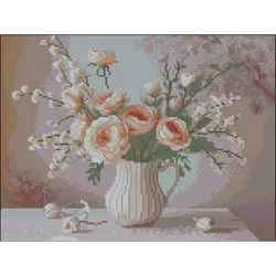 купить Картина по номерам Strateg 58093 Pictura cu diamante 30x40cm, Flori crem в Кишинёве 