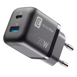 Wall Charger GAN Cellularline, 2 Ports, PD + USB, 30W, Black