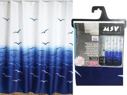 Perdea pentru dus 180X200cm MSV "pasare" alb-albastra, poliester
