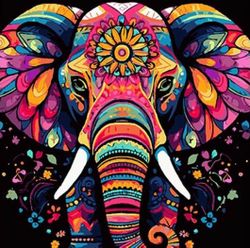 cumpără Tablou pe numere Strateg 57226 Elefant colorat 40x40cm (fundal negru) în Chișinău 