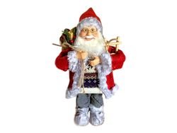 Дед Мороз в красной шубе с санками 30cm