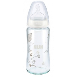 Бутылочка стеклянная NUK FC с силиконовой соской 240 мл (0-6 мес) белая