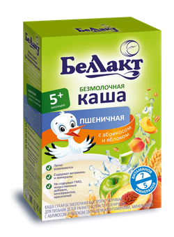 Каша безмолочная пшеничная-абрикос-яблоко Беллакт, 200г