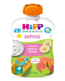 HiPPiS Fruct&Iaurt Piersic, banană, mango  ( 6 luni) 100 g