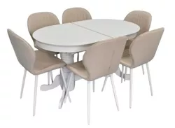 купить Комплект стол и стулья Evelin di Costacurta стол HV-31N White + 6 стульев YTC-064Wh Bjorn-24 Light beige в Кишинёве 