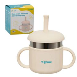 купить Поильник U-Grow UG-SCT01WH Cană din silicon cu pai și interior din inox, 220 ml в Кишинёве 