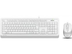 Keyboard & Mouse A4Tech F1010, Laser Engraving, Splash Proof, 1600 dpi, 4 buttons, White/Grey, USB