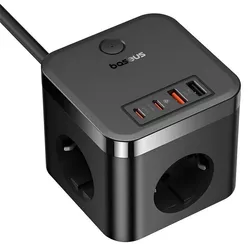 купить Фильтр электрический Baseus E00066400117-00 30W 3AC+2*USB-A+2*Type-C 1,5M, PowerCombo Cube, Cluster Black в Кишинёве 