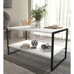 купить Журнальный столик Nex Home С 2 уровнями Металл, 90x50 см, Белый (22-59-01) в Кишинёве 