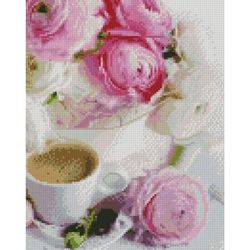 купить Картина по номерам Strateg HX437 Алмазная мозайка Розы и кофе 40x50 в Кишинёве 