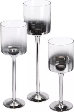 cumpără Decor H&S 52517 Set 3 sfesnice din sticla Pocal 25cm, 30cm, 35cm, argintiu în Chișinău 