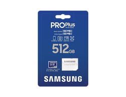 512GB MicroSD (Class 10) UHS-I (U3) +SD adapter, Samsung PRO Plus "MB-MD512SA" (R/W:180/130MB/s)