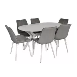 купить Комплект стол и стулья Evelin di Costacurta стол Raffles Oval White + 6 стульев YTC 055WH Blu-13 Light grey в Кишинёве 