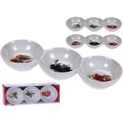 купить Посуда прочая Excellent Houseware 26460 Емкость для аперитива тройная 24x8cm рисунок фарфор в Кишинёве 