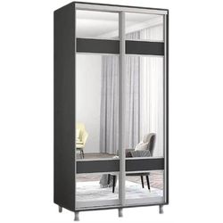 cumpără Dulap Mobildor-Lux Aron-P 1.0m-1.8m uși glisante din PAL cu oglindă zebra (110x60x240H cm) Anthracite în Chișinău 