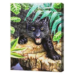 Охота на пантеру, 40x50 см, комбо-набор для росписи номеров + алмазная мозаика, YHDGJ72776