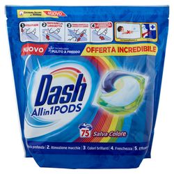 Dash 3 in 1 Salve Colore detergent capsule, 75 spălări