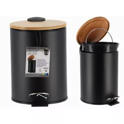 купить Урна для мусора Tendance 55851 cu pedala 3l metal bambus negru в Кишинёве 