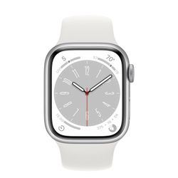 Apple Watch Series 8 GPS, 41mm Silver Aluminium Case with White Sport Band, MP6K3
