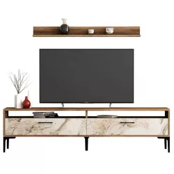 cumpără Comodă TV Trendy Istanbul, Nuc, Marmura Alba 180x47x35cm în Chișinău 