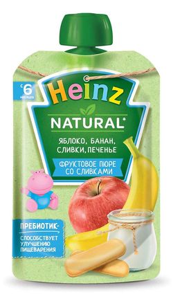 Heinz пюре яблоко, банан, сливки и печенья, 6+мес. 90г