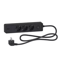 купить Фильтр электрический Schneider ST943U3B, 3 locuri + 2 USB + intr. 16A 3m в Кишинёве 