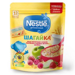 Каша 5 злаков земляника-малина-яблоко с молоком Nestle Шагайка, с 12 месяцев, 200г
