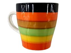 Cana 225ml D8.5, H9cm, con cu dungi diverse culori, din ceramica