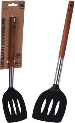 купить Лопатка кухонная Excellent Houseware 11042 с отверстиями 34cm, нейлон, деревянная ручка в Кишинёве 