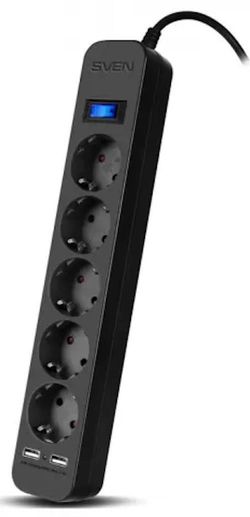 купить Фильтр электрический Sven SF-05LU, 5 Sockets + 2 USB (2,4 A), 3.0m, Black в Кишинёве 