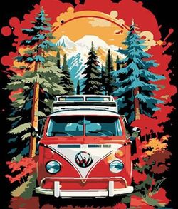 cumpără Tablou pe numere Strateg 57207 Autobuz in desisul padurii 30x40cm (fundal negru) în Chișinău 