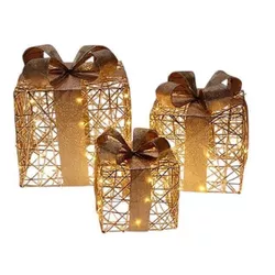 cumpără Figurină cu lumină Promstore 56515 Set figurine Gift-cube, LED+timer, 3buc, aurii în Chișinău 