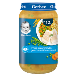 Пюре Gerber Junior рыба-морковь-горошек, с 12 месяцев, 250г