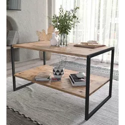 купить Журнальный столик Nex Home С 2 уровнями Металл, 90x50 см, Дуб (22-59-02) в Кишинёве 